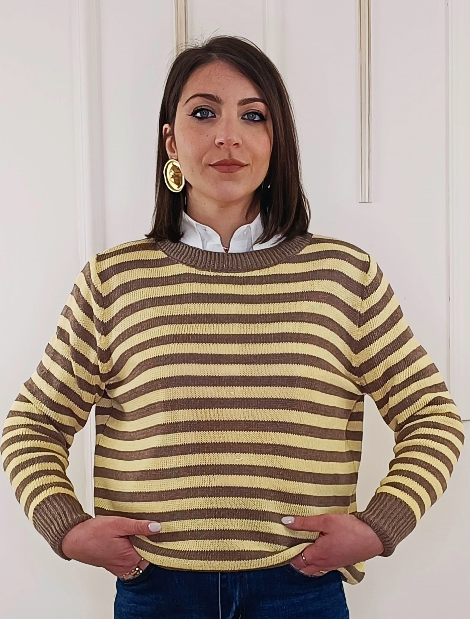 MAGLIONCINO FILO RIGHE GIALLO MARRONE