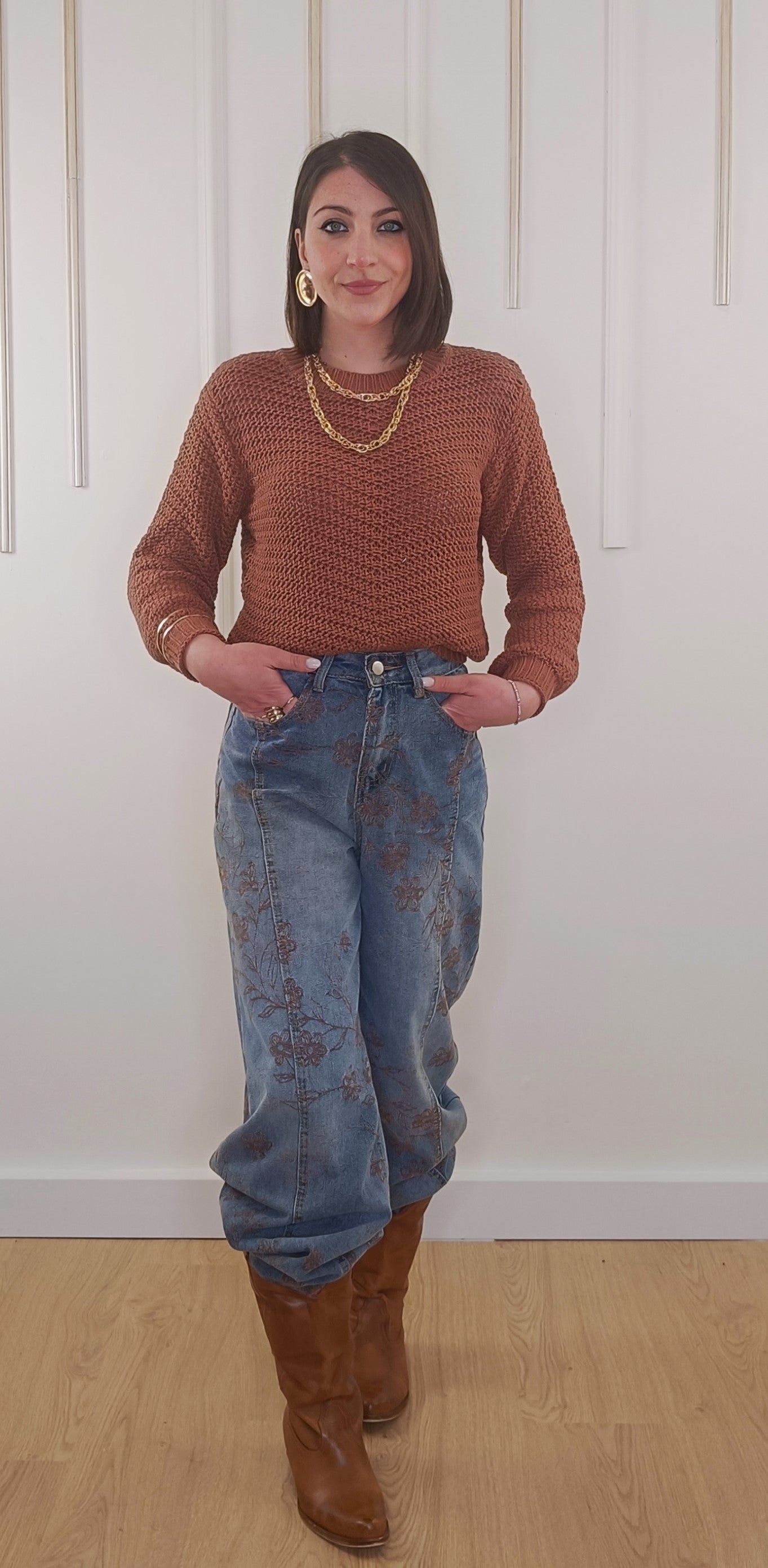 JEANS FIORI MARRONE