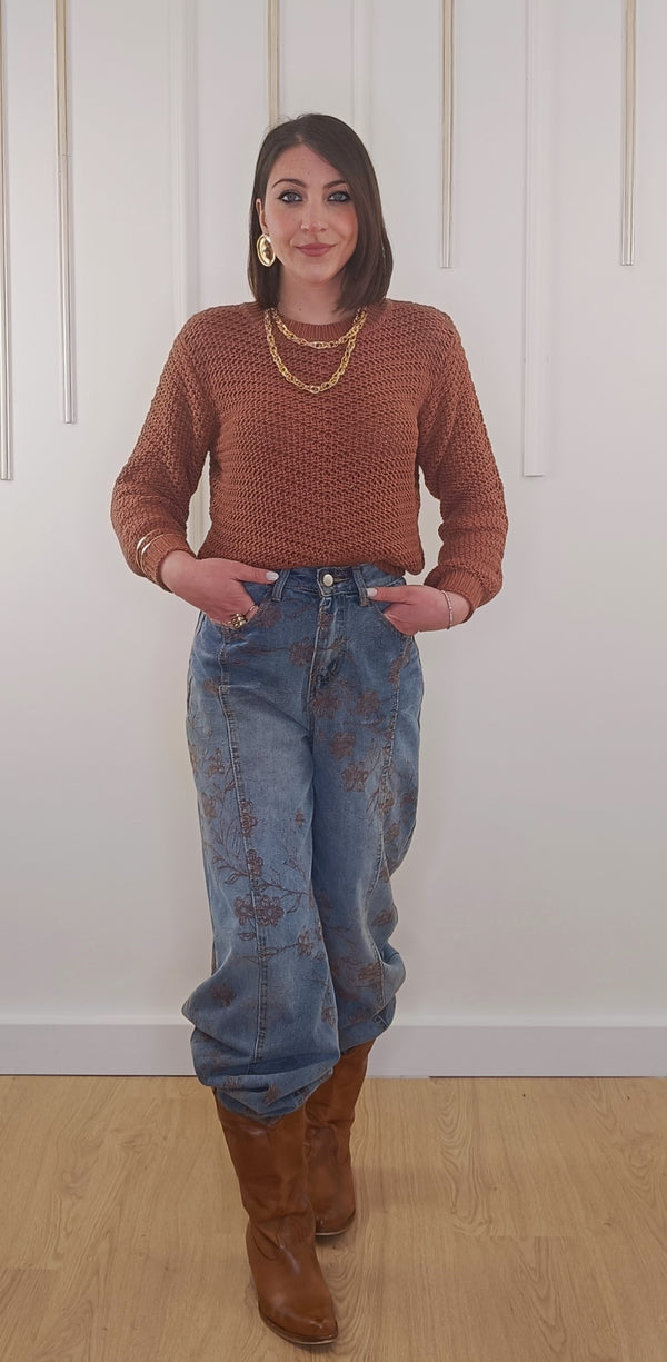 JEANS FIORI MARRONE
