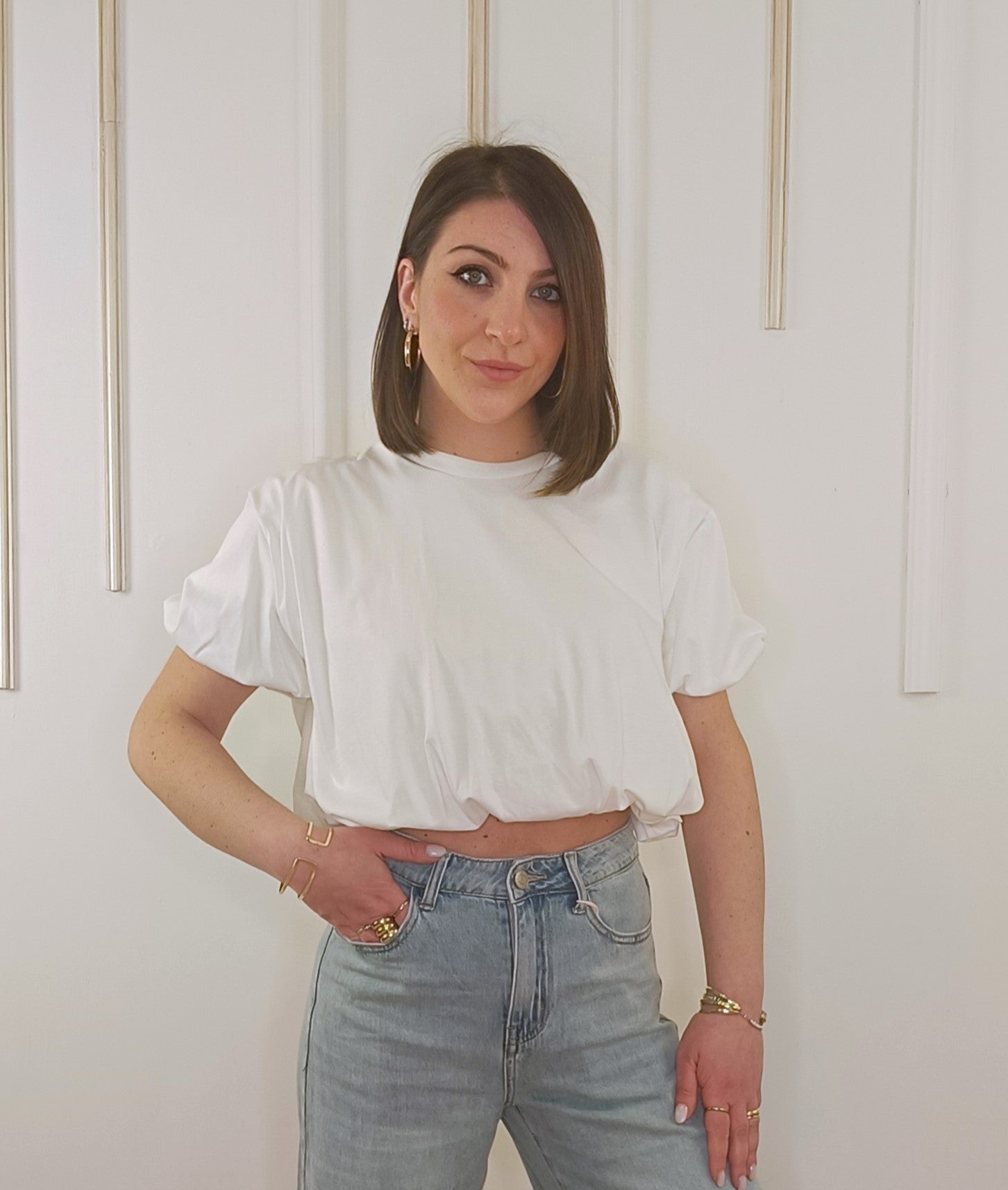 MAGLIETTA CROP LUMINA BIANCA