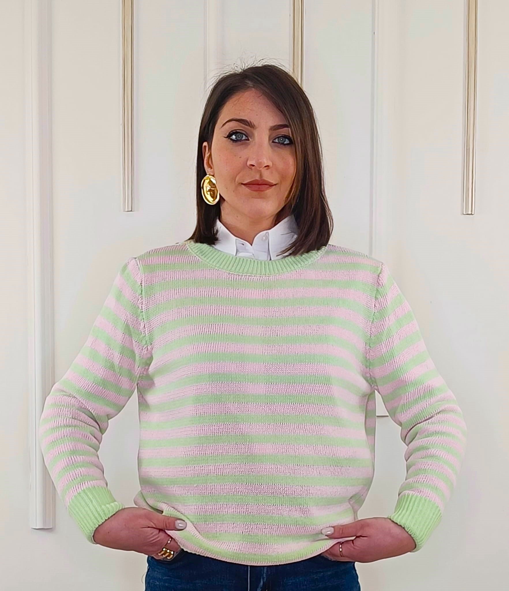 MAGLIONCINO FILO RIGHE ROSA VERDE